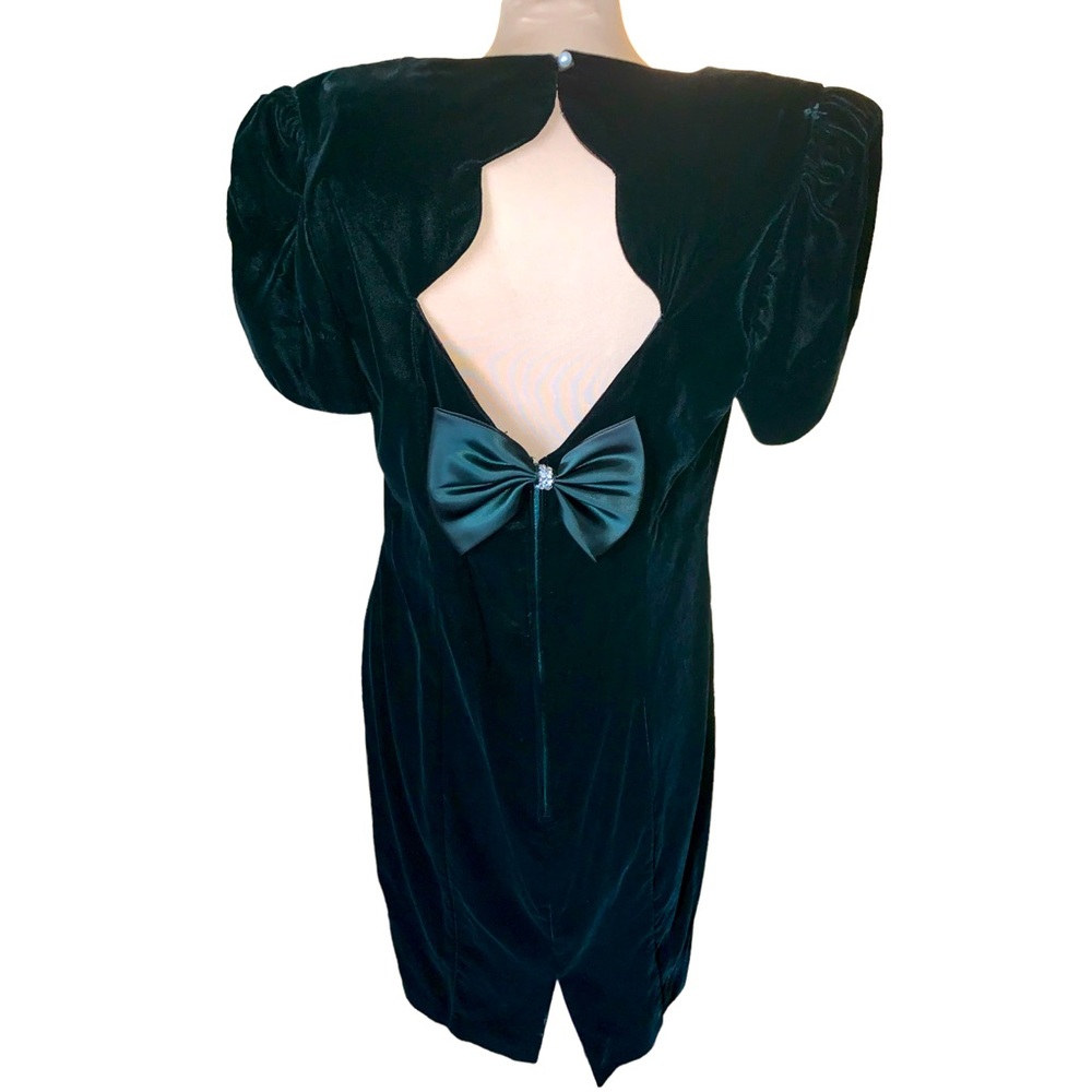 Vtg Niki Deep Green Velvet Dress Sweetheart 1980’s Shoulder Pads Sz 14 36” Bust